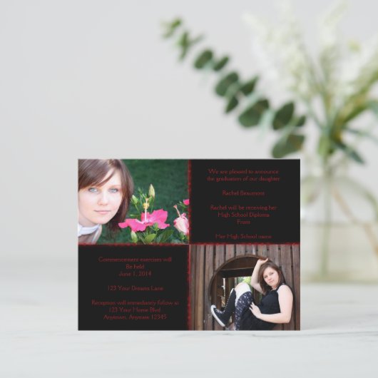 Zwart-rood vierkantsStar-Afstuderen Kaart (Staand voorkant)