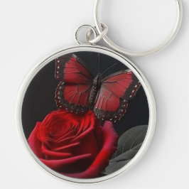 Zwart & Rood Vlinder en Roos Sleutelhanger