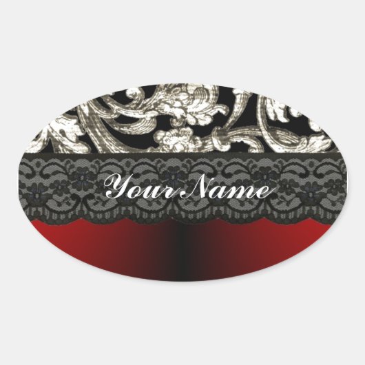 Zwart-rood vocht patroon ovale sticker (Voorkant)