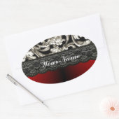 Zwart-rood vocht patroon ovale sticker (Envelop)