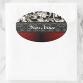 Zwart-rood vocht patroon ovale sticker (Tas)