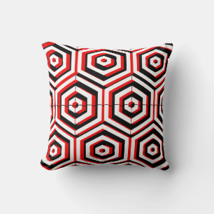 Zwart, rood, wit abstract patroon effen achterkant kussen