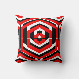 Zwart, rood, wit abstract patroon effen achterkant kussen