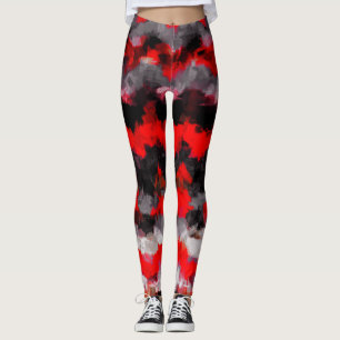 Zwart rood wit Abstract schilderen Leggings