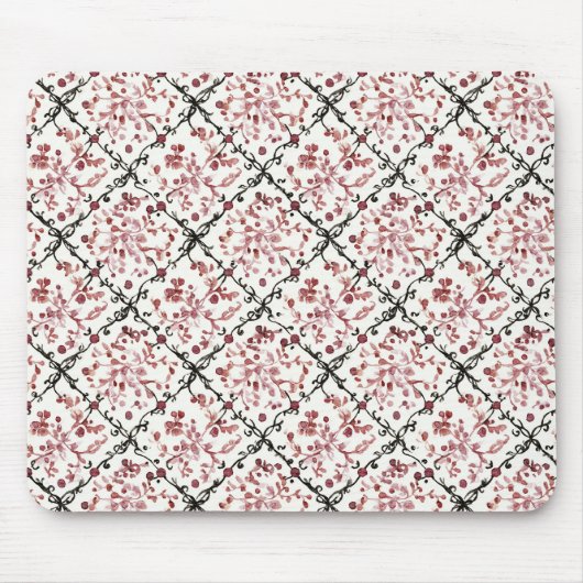 Zwart Rood Wit Bloemmotief Muismat (Voorkant)