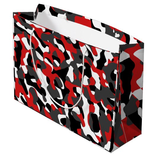 Zwart rood wit Camouflage afdrukpatroon Groot Cadeauzakje (Achterkant Gekanteld)