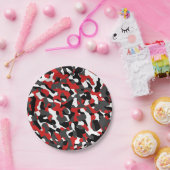 Zwart rood wit Camouflage afdrukpatroon Papieren Bordje (Feest)