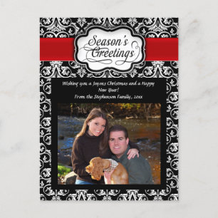 Zwart/Rood/Wit Damask Seizoen Groet Briefkaart