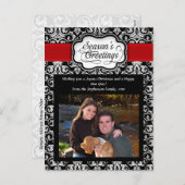 Zwart/Rood/Wit Damask Seizoen Groet Briefkaart (Voorkant / Achterkant)