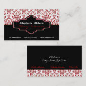Zwart rood wit damast interieur visitekaartjes (Voorkant / Achterkant)