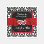 Zwart, Rood, Wit Damast Liefde Harten Bruiloft Servet (Voorkant)
