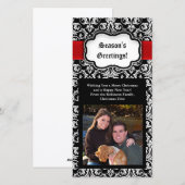 Zwart/Rood/Wit Damast Seizoen Groet Fotokaart Feestdagenkaart (Voorkant / Achterkant)