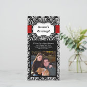 Zwart/Rood/Wit Damast Seizoen Groet Fotokaart Feestdagenkaart (Staand voorkant)