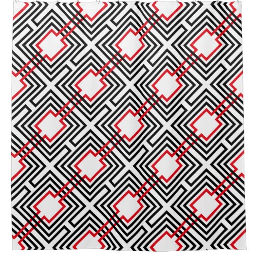 Zwart rood & wit geometrisch douchegordijn (Voorkant)