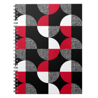 Zwart, rood, wit geometrisch geruit patroon. notitieboek