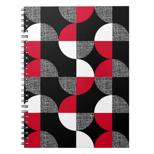 Zwart, rood, wit geometrisch geruit patroon. notitieboek (Voorkant)