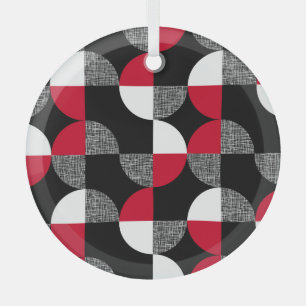 Zwart, rood, wit geometrisch geruite patroon. glas ornament
