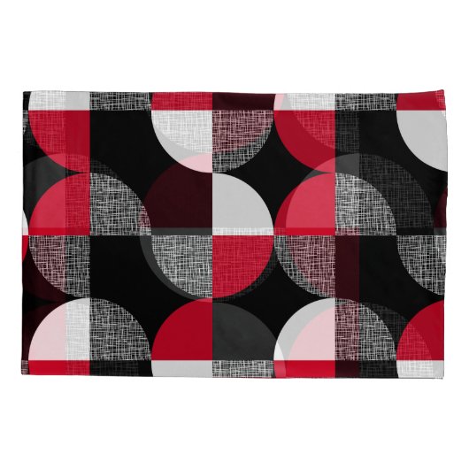 Zwart, rood, wit geometrisch geruite patroon. kussensloop (Achterkant)