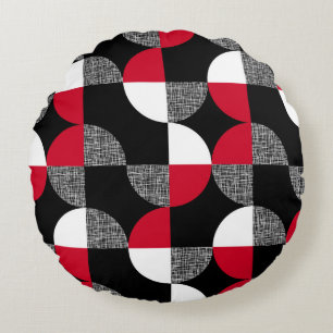 Zwart, rood, wit geometrisch geruite patroon. rond kussen