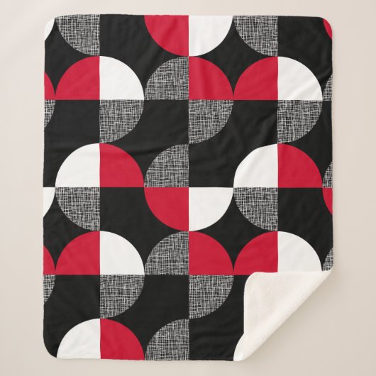 Zwart, rood, wit geometrisch geruite patroon. sherpa deken (Voorkant)