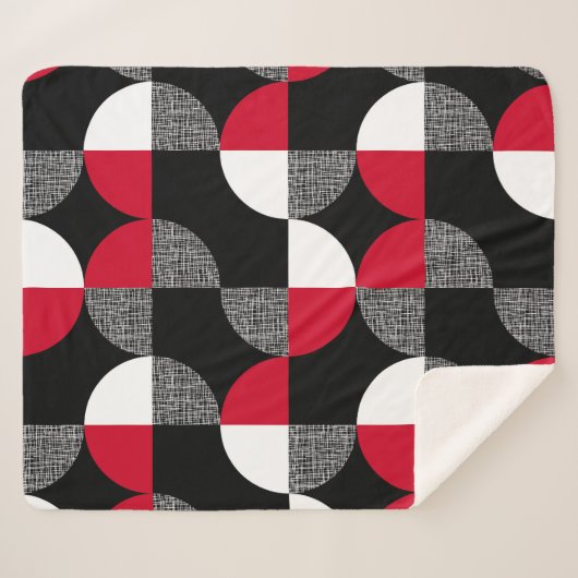 Zwart, rood, wit geometrisch geruite patroon. sherpa deken (Voorkant (horizontaal))