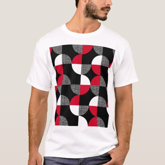 Zwart, rood, wit geometrisch geruite patroon. t-shirt (Voorkant)