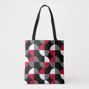 Zwart, rood, wit geometrisch geruite patroon. tote bag
