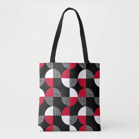 Zwart, rood, wit geometrisch geruite patroon. tote bag (Voorkant)