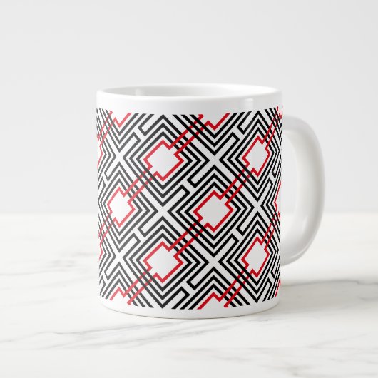 Zwart rood & wit geometrisch grote koffiekop (Voorkant rechts)