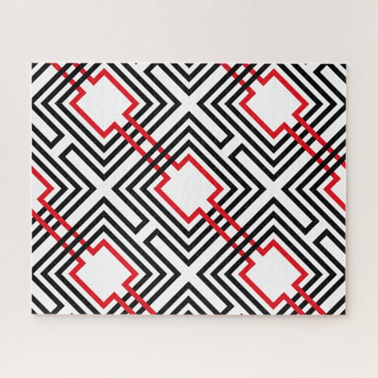 Zwart rood & wit geometrisch legpuzzel (Horizontaal)