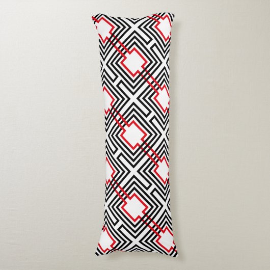 Zwart rood & wit geometrisch lichaamskussen (Voorkant Verticaal)