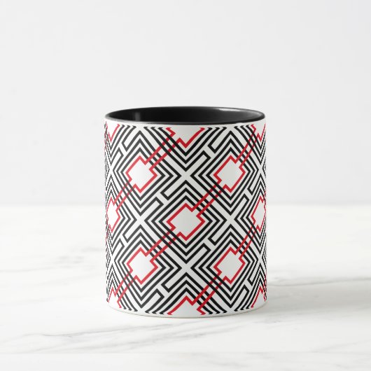 Zwart rood & wit geometrisch mok (Midden)