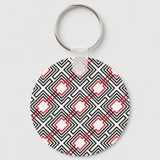 Zwart rood & wit geometrisch sleutelhanger (Voorkant)