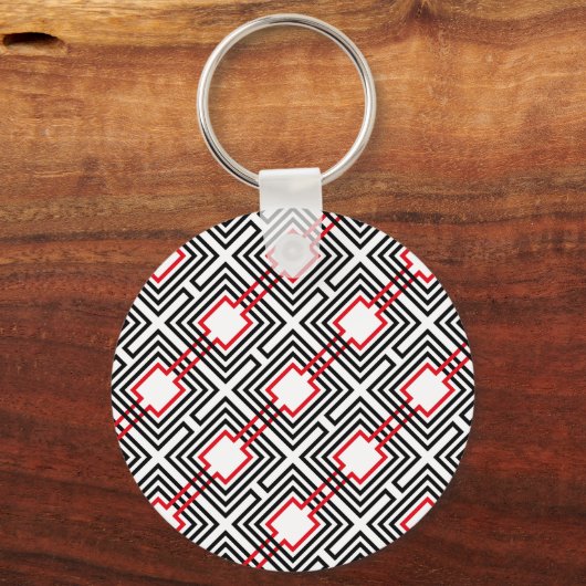 Zwart rood & wit geometrisch sleutelhanger (Voorkant)