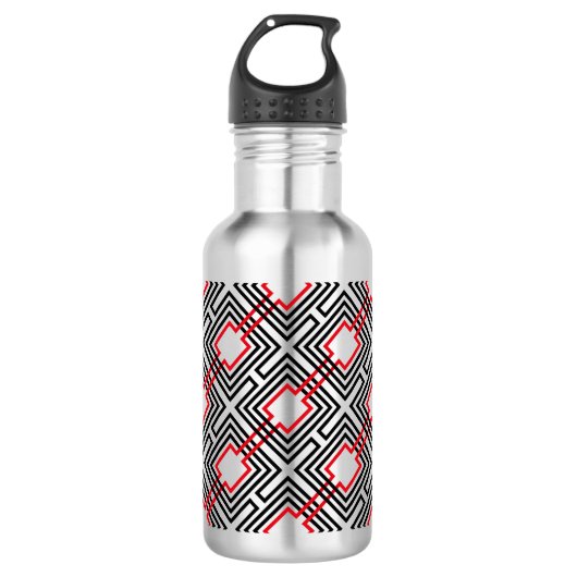 Zwart rood & wit geometrisch waterfles  (Voorkant)