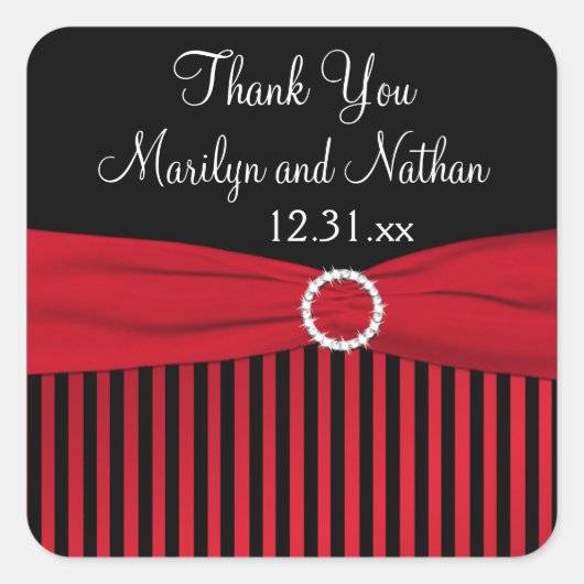 Zwart, Rood, Wit Gestreept Bruiloft Favor Sticker (Voorkant)
