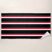 Zwart rood wit gestreepte badhanddoek (Voorkant)