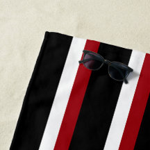 Zwart rood wit gestreepte badhanddoek