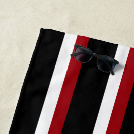 Zwart rood wit gestreepte badhanddoek