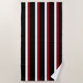 Zwart rood wit gestreepte badhanddoek (Voorkant)