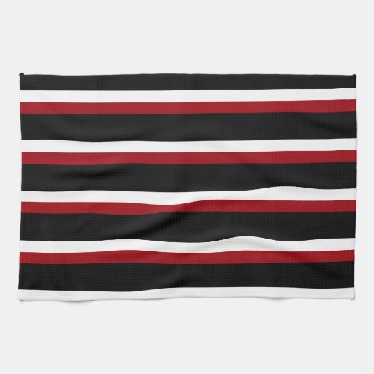 Zwart Rood Wit Gestreepte Keukenhanddoek (Horizontaal)