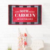 Zwart Rood Wit Glitter Verjaardagsfeestje Spandoek (Insitu)