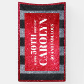 Zwart Rood Wit Glitter Verjaardagsfeestje Spandoek (Verticaal)