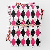 Zwart Rood Wit Harlekijn Diamant print Geometrisch Inpakpapier Vel (In situ)