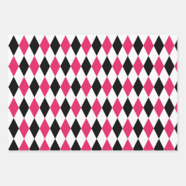 Zwart Rood Wit Harlekijn Diamant print Geometrisch Inpakpapier Vel