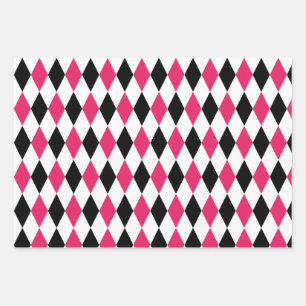 Zwart Rood Wit Harlekijn Diamant print Geometrisch Inpakpapier Vel