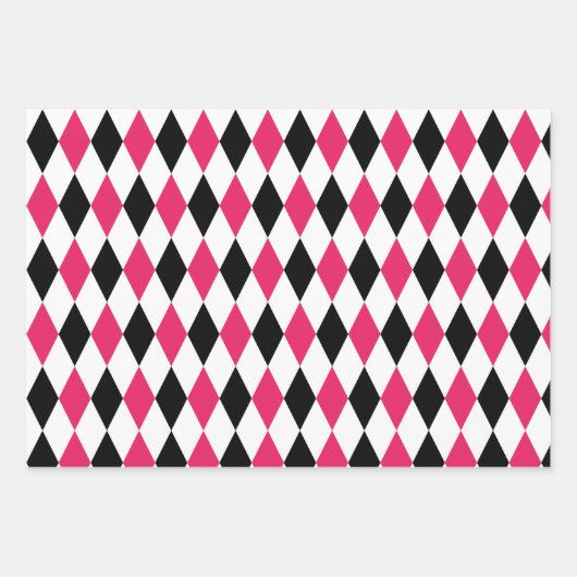 Zwart Rood Wit Harlekijn Diamant print Geometrisch Inpakpapier Vel (Voorkant)