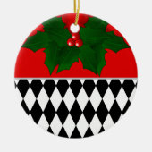 Zwart Rood Wit Harlekijn Patroon Kerstmis  Keramisch Ornament (Voorkant)