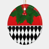 Zwart Rood Wit Harlekijn Patroon Kerstmis  Keramisch Ornament (Links)