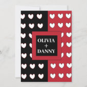 Zwart Rood Wit Harten Patroon Moderne Bruiloft Kaart (Voorkant)